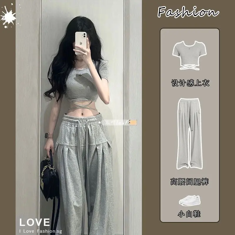 Bộ Đồ Nữ, Áo Phông ngắn Tay Thiết Kế Cô Gái Nóng Bỏng, Quần Ống Rộng Bó Sát Cạp Cao Hàng Mới Về Mùa Hè 2023 đồ mua dong set  hoa