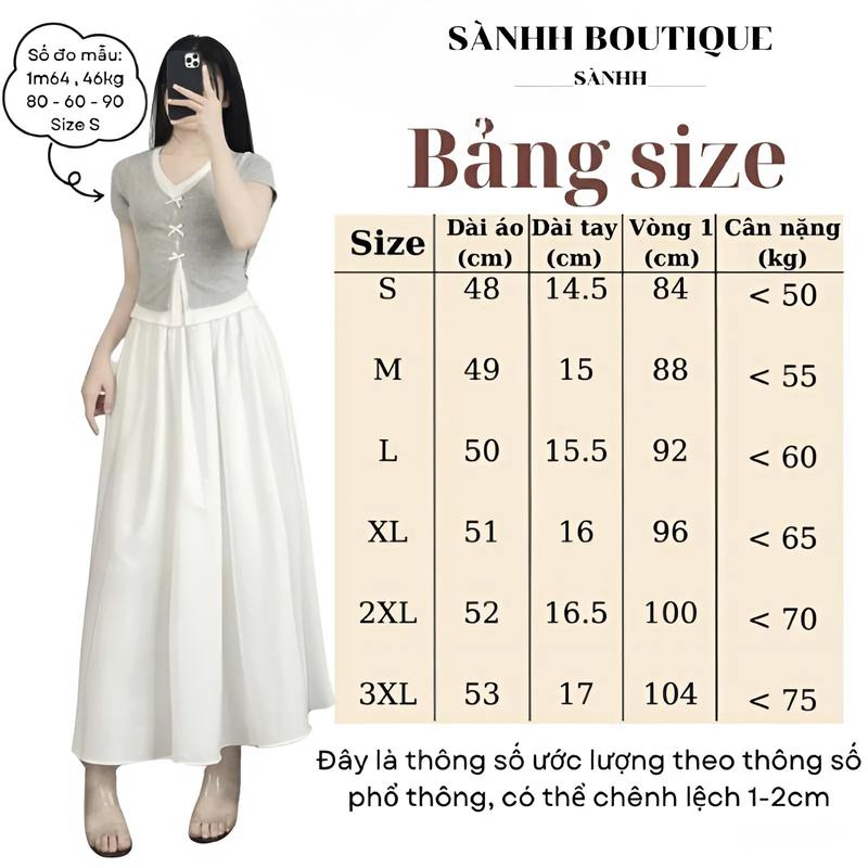 Product Introduction of Áo Thun Cotton Cộc Tay- Cổ Tim Đính Nơ 2 Lớp- Phối Màu Điệu Đà- Form Ôm- Mã 376 0