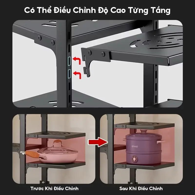 Kệ để xoong nồi nhiều tầng 4+3 tầng có thể điều chỉnh lên xuống 4