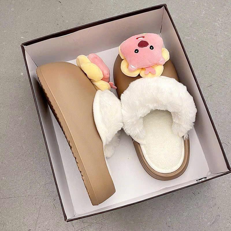 Dép Sục Lót Bông có thể tháo rời Đế Dày Thời Trang Mùa Đông 2024 Cho Nữ Hoạt Hình Slipper DéP