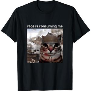 Camiseta negra con diseño abstracto 2D – estilo urbano alternativo, ideal para hombre y mujerBaruToW Rage is Consuming Me Funny Silly Staring Cat Meme Camiseta