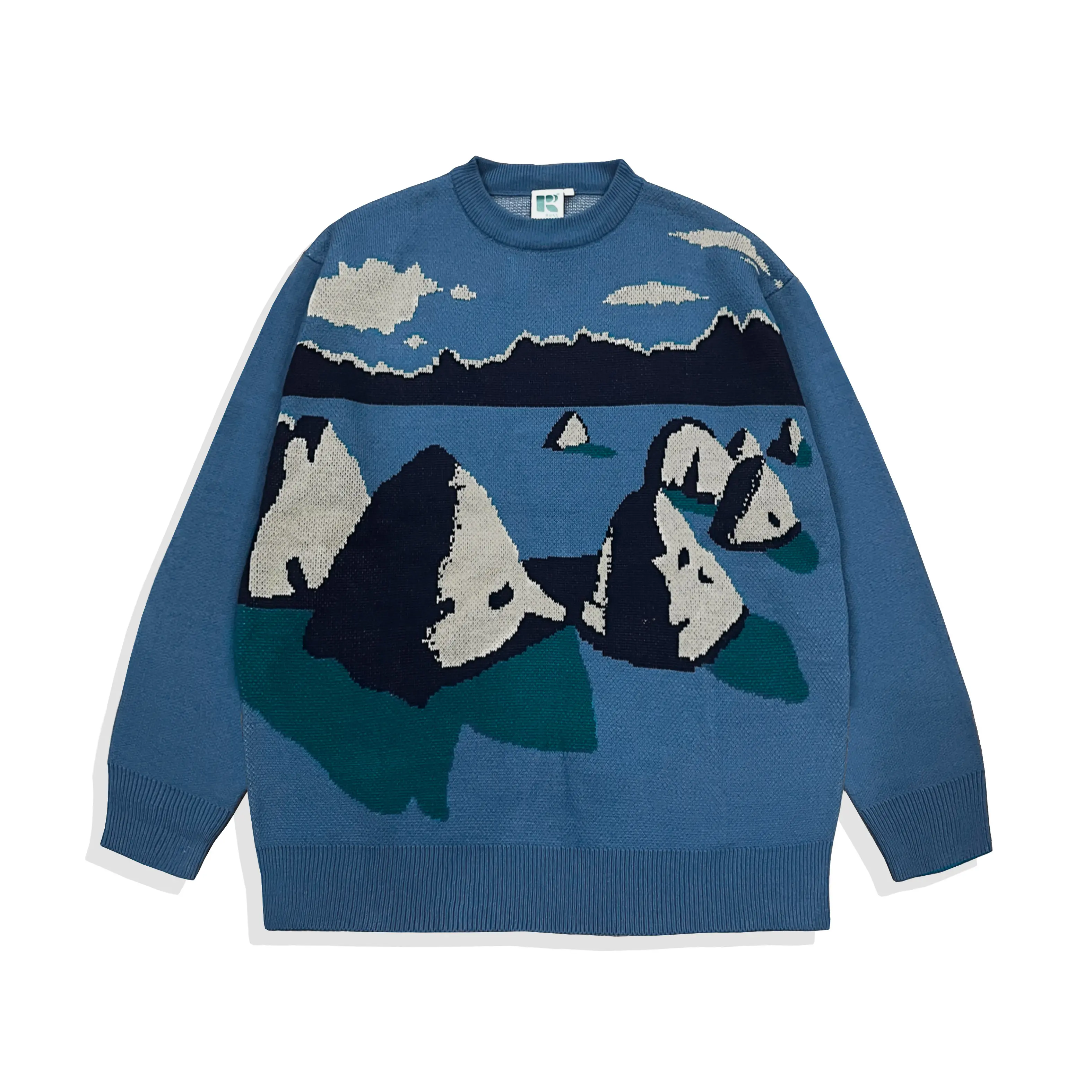 Russ Sweater Crewneck Rajut Knitting Fourkings Blue Knitwear Atasan Sweatshirt Navy Tebal Lengan Panjang