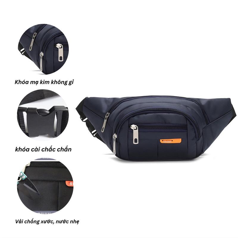    1 Đổi 1 + FREESHIP  Túi bao tử nam nữ đeo chéo SPORT vải Canvat chống nước nhẹ Bag Balo Túi Thể Thao khóa kéo waistbag túi messenger đa chức năng Long Wallet Black Fanny Packs & Belt Bags arm  bag 