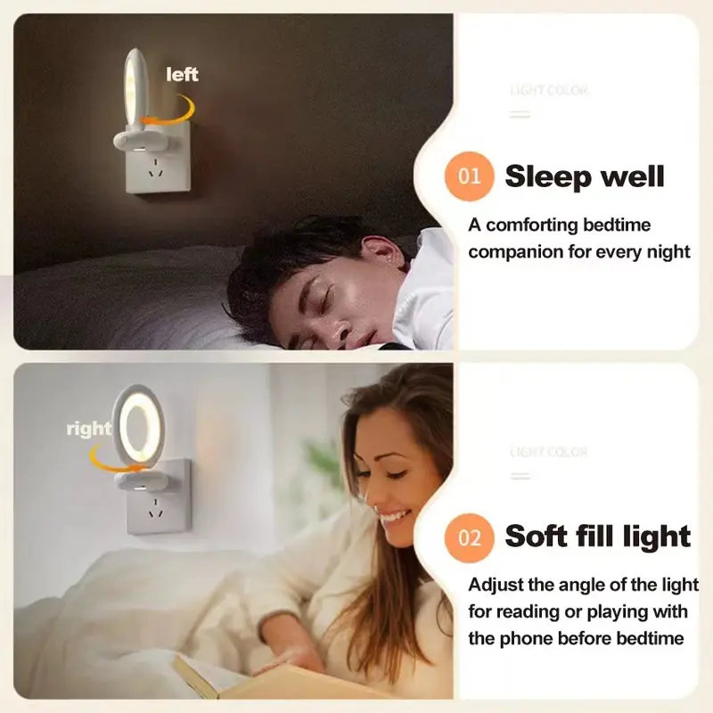 Đèn Ngủ Nhỏ Xoay Điều Khiển Từ Xa, Huazu, Cắm Điện, Bảo Vệ Mắt, Ổ Cắm Phòng Ngủ, Có Công Tắc, Đầu Giường, Thích Hợp Cho Bé Bú Và Cho Con Bú, Đèn Ngủ 6