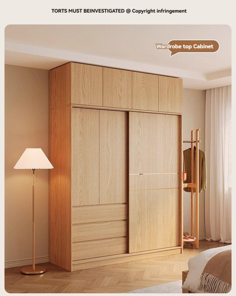 Product Introduction of [Pre Order] Nordic sliding door wardrobe, bedroom, simple and small-sized household, sliding door, wooden style combination, Japanese style storage wardrobe 34