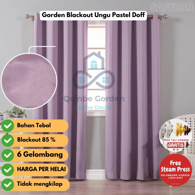 Gorden Ungu muda Tebal tidak menerawang Gordyn Blackout ungu Lavender korden tebal hordeng Tirai jendela Kain Tali Kain Jendela