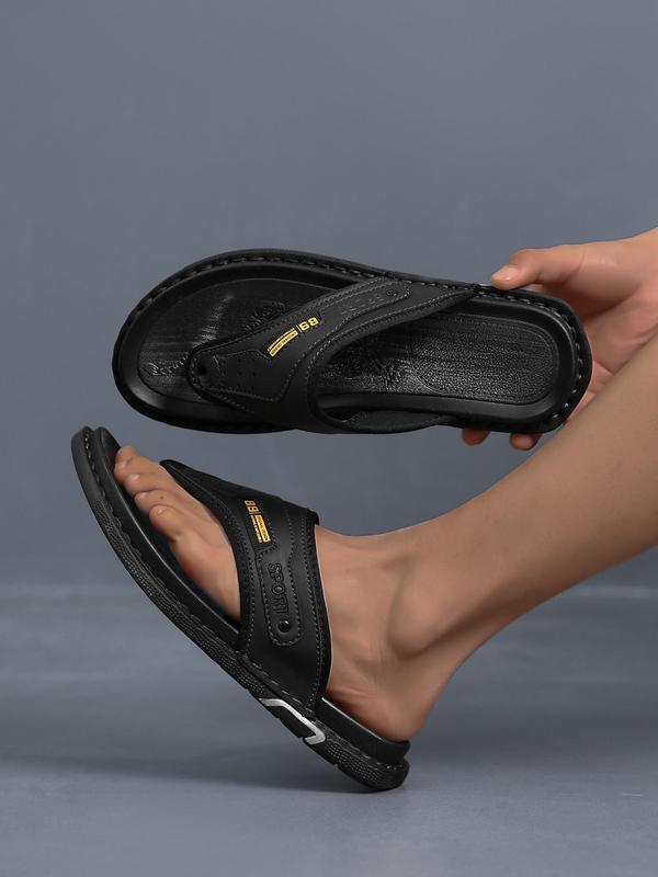Men's Casual PU Leather Slide Sandals, Non-slip Beach Shoes, Fashionable Barefoot Shoes for Daily Wear, Boy 6