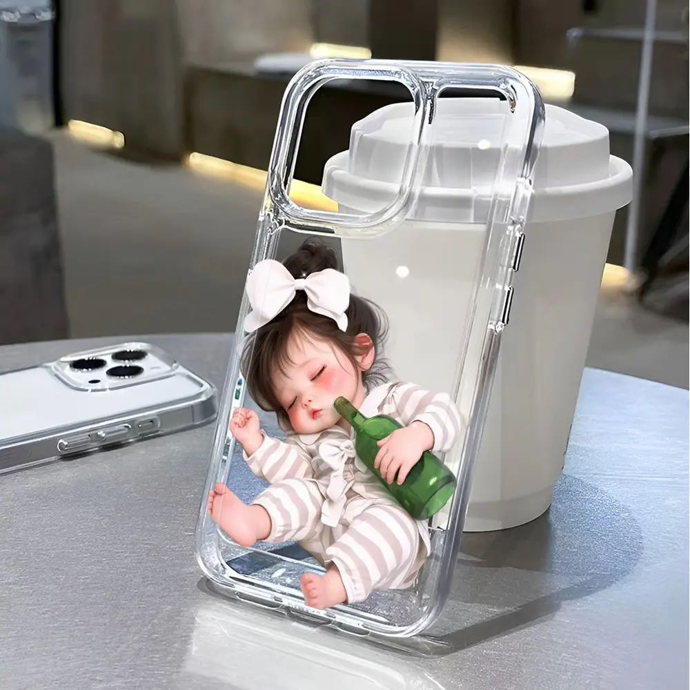 Ốp Không Gian Trong Suốt, Dành Cho iPhone 16 Pro Max, 15, 11, 12, 14, 13, 7, 8 Plus, X, XR, XSMax, Thiết Kế Cô Gái Hoạt Hình Dễ Thương, Ốp Chống Sốc Phụ Kiện