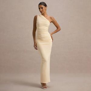 European and American sexy dress, off-the-shoulder sleeves, cinched waist, solid color, elegant evening dress for women, suitable for banquets and parties, giving a high-end feel.