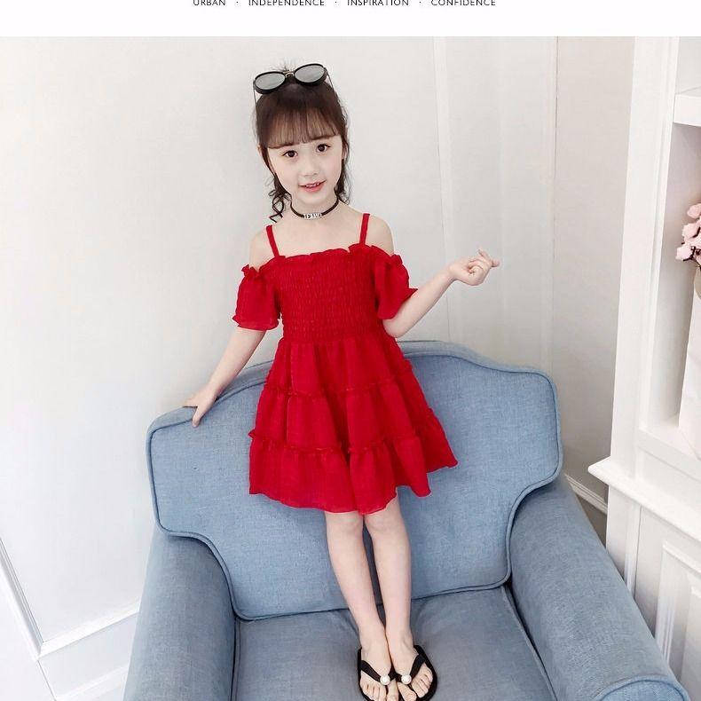 Váy Bé Gái, Chất Liệu Voan Trễ Vai, Màu Trơn Thích Hợp Cho Bé 3-5-7-8 Tuổi, Váy Công Chúa Bé Gái, Phong Cách Phương Tây, Hàng Mới Về Cho Mùa Hè 4