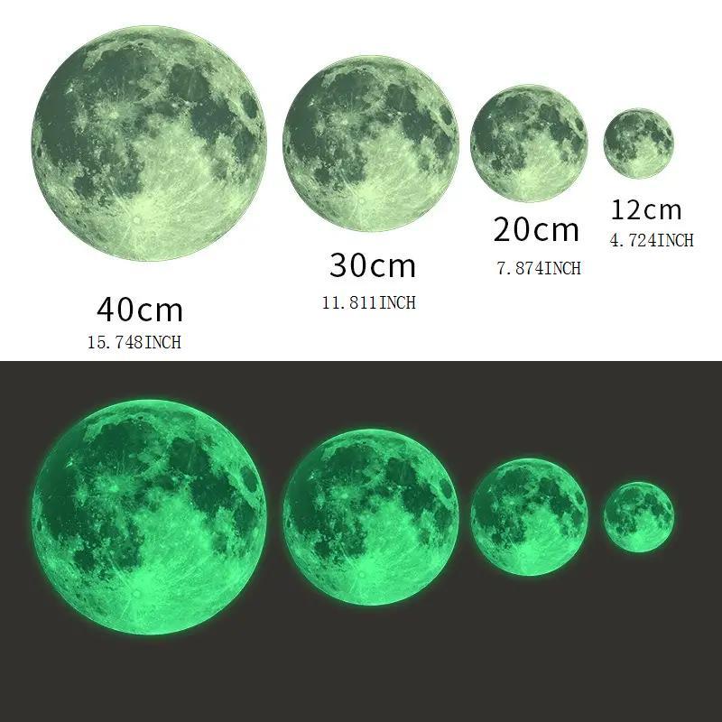 Moon Shaped Luminous Wall Sticker, 1 Count Round Glow In The Dark Decorative Sticker For Home Kids' Room Living Room Bedroom, Glowing Wall Decorative Tiles Sticker, Home Decor Products 1