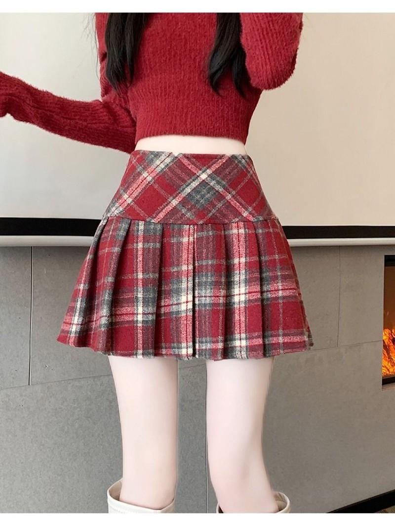 Product Introduction of Autumn Women's Plaid Pleated Dress High Waisted A-line Short Skirt Retro Skirt 23