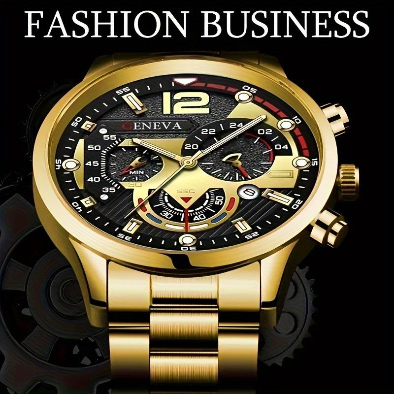 Natural Jewelry Fashion Casual Elegant Business Wristwatch + Versatile Cross Steel Band Necklace Bracelet Set Simple Fashion 2