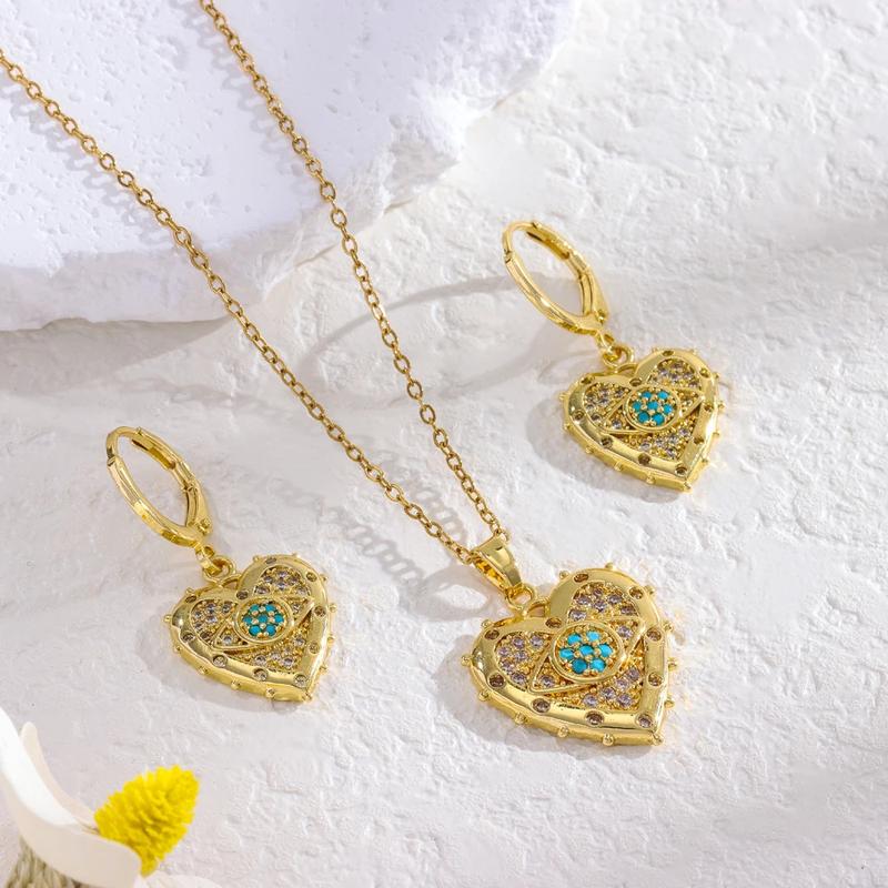 Product Introduction of New In Blue Evil Eyes Necklaces Earrings For Women Trendy Retro Style Punk Female 18K Gold Plated Stainless Steel Jewelry Set 7