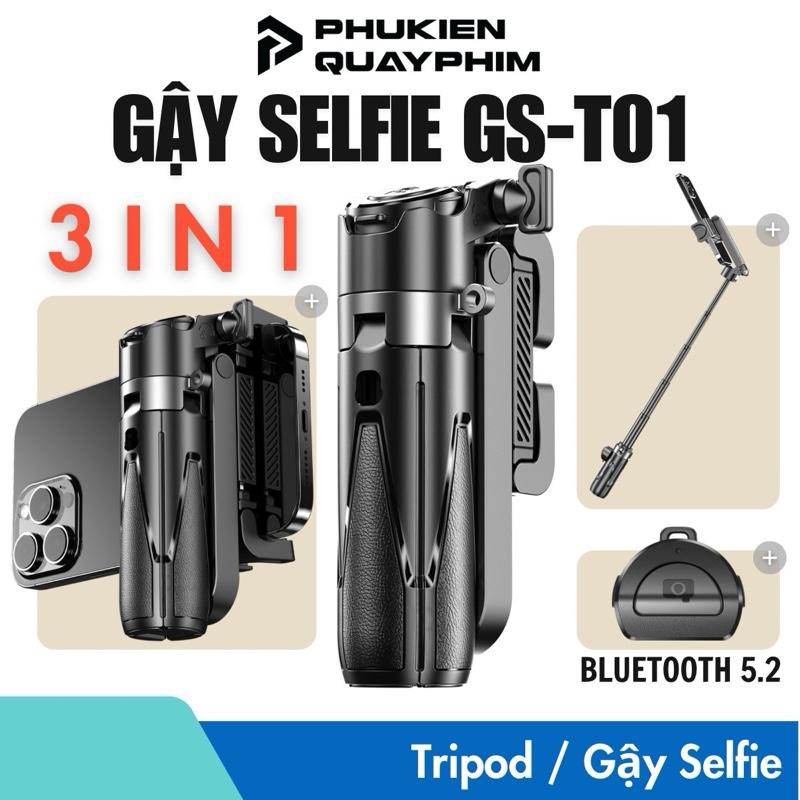 Gậy Selfie GS-T01 Phụ Kiện Tay Cầm Quay Phim Chụp Ảnh thế hệ mới 3 trong 1 đa năng Bluetooth Gimbal