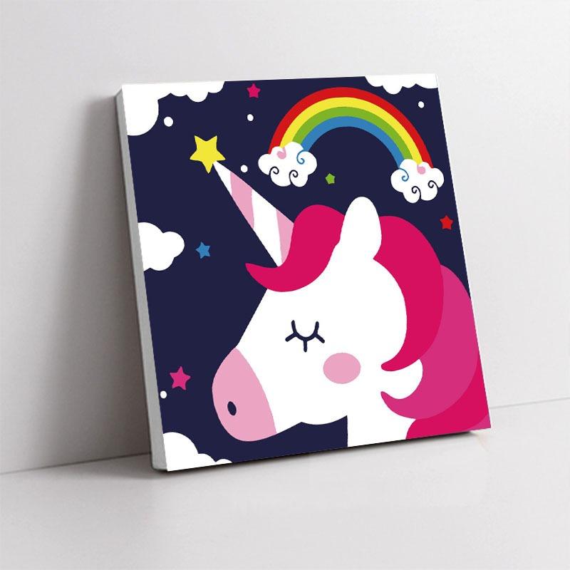 Product Introduction of (20cm x 20cm) **Unicorn**DIY Number Oil Painting with Frame/ Canvas Paint by Number kit set/ Kids Art and Craft /Painting Art Diy 3