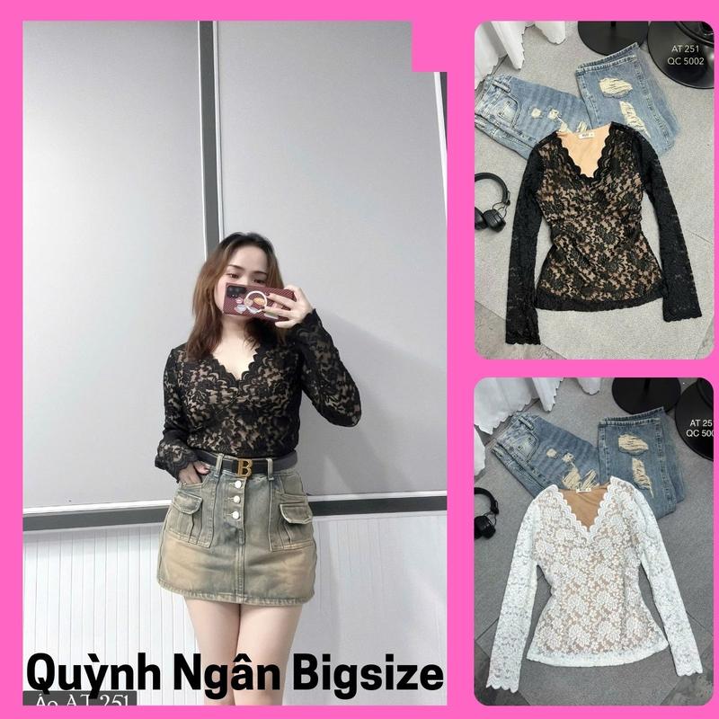 Áo Ren Lưới Nữ Có Lót Xuyên Thấu Tay Dài Cao Cấp Bigsize AT 251. By Quỳnh Ngân Bigsize. Voi Nhung Thun Kem Jean Women Nho Top Cổ Tròn Đen
