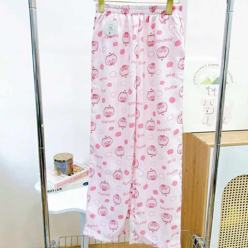 [XẢ HÀNG] Quần suông chất đũi gân hoạ tiết dễ thương 40-60kg 0
