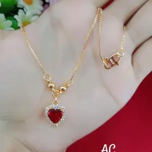 Kalung wanita titanium permata merah love anti luntur anti karat terbaru