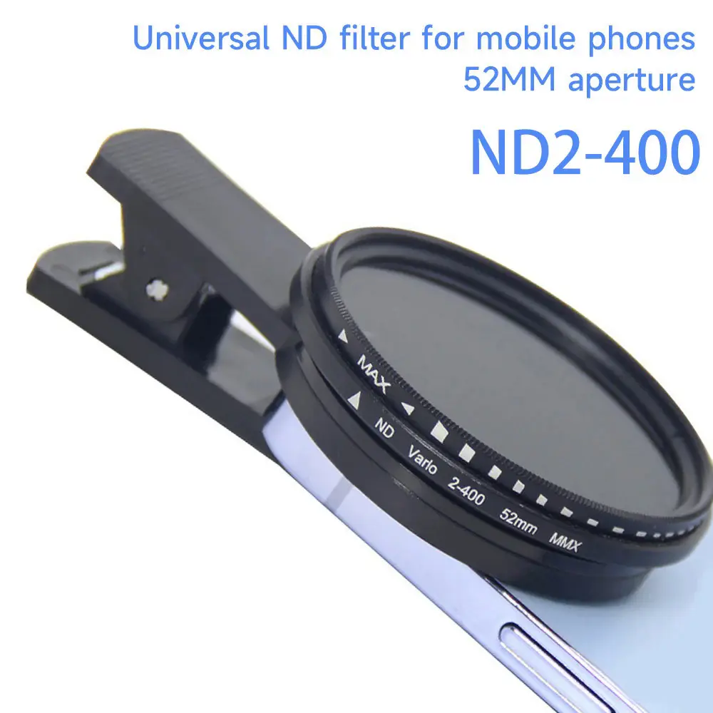Penapis ND Boleh Ubah, dengan Klip, untuk Telefon Bimbit, Boleh Dilaraskan dari ND2-400, 52mm, Sesuai untuk Lensa Kamera Gerhana Suria, Penapis Ketumpatan Neutral