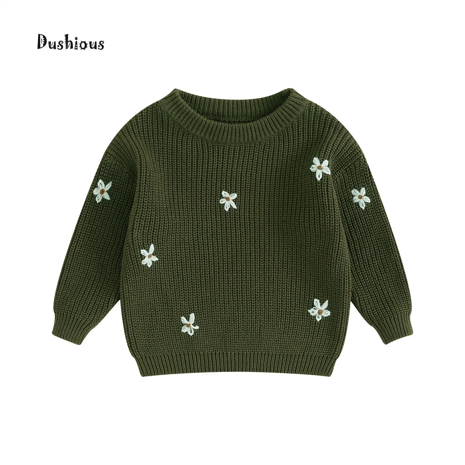 Baby Girls Knitted Sweater Floral Embroidery Long Sleeve Pullovers
