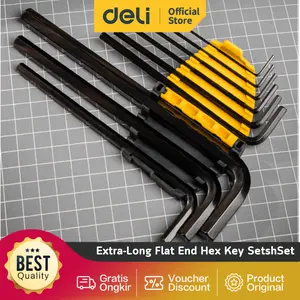 Deli 9pcs Long / Extra-Long Flat End Hex Key Set with Black FinishSet  /Kunci L Set Ujung Rata1,5-10MM Perkakas EDL231X09H