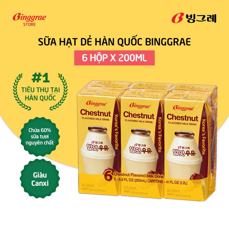 Lốc Sữa Hạt Dẻ Hàn Quốc Binggrae Chestnut Milk  200ml x 6 hộp  