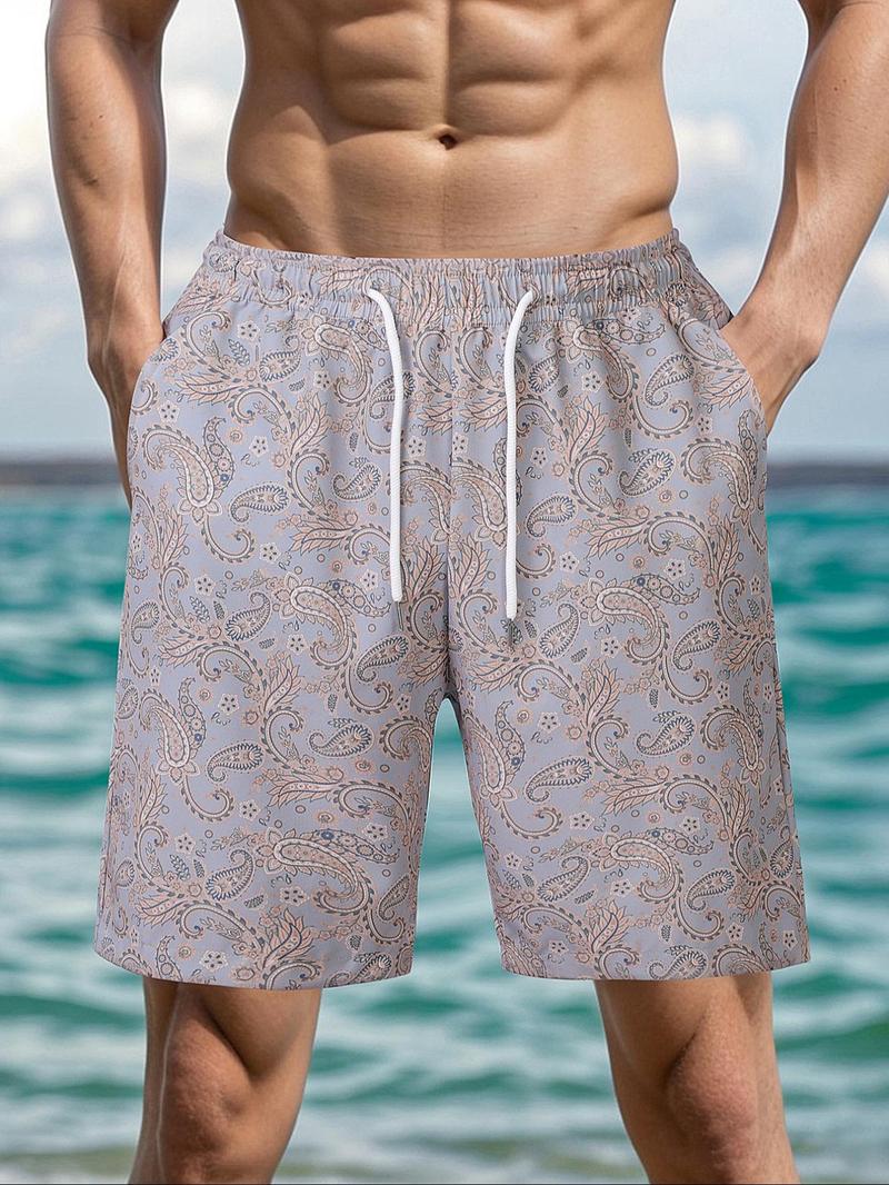 Product Introduction of Men's All Over Print Drawstring Waist  Shorts, Casual Comfy Breathable Shorts for Summer, Men's Shorts for Beach Vacation 4