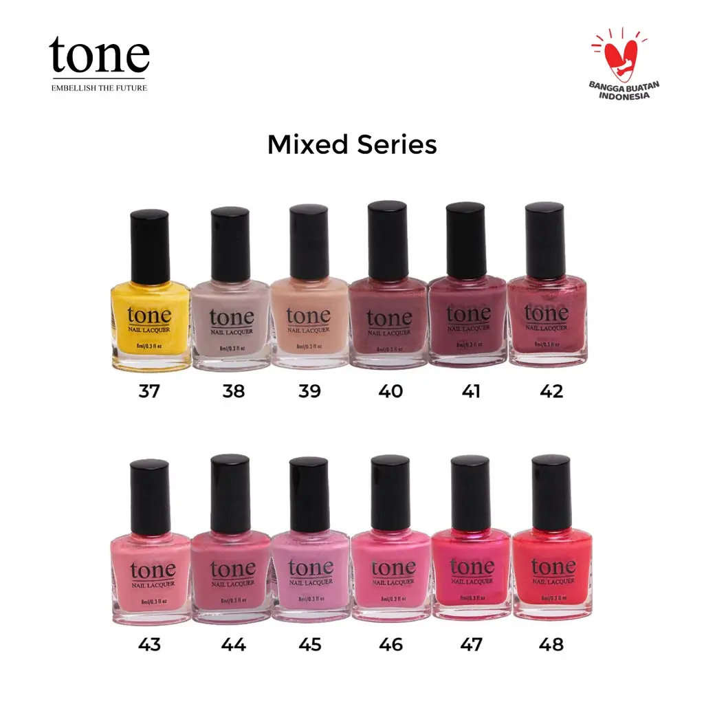 Tone Nail Lacquer Mixed Series 37-48 | Cat Kuku | Nail Polish | Kutek Halal Muslimah