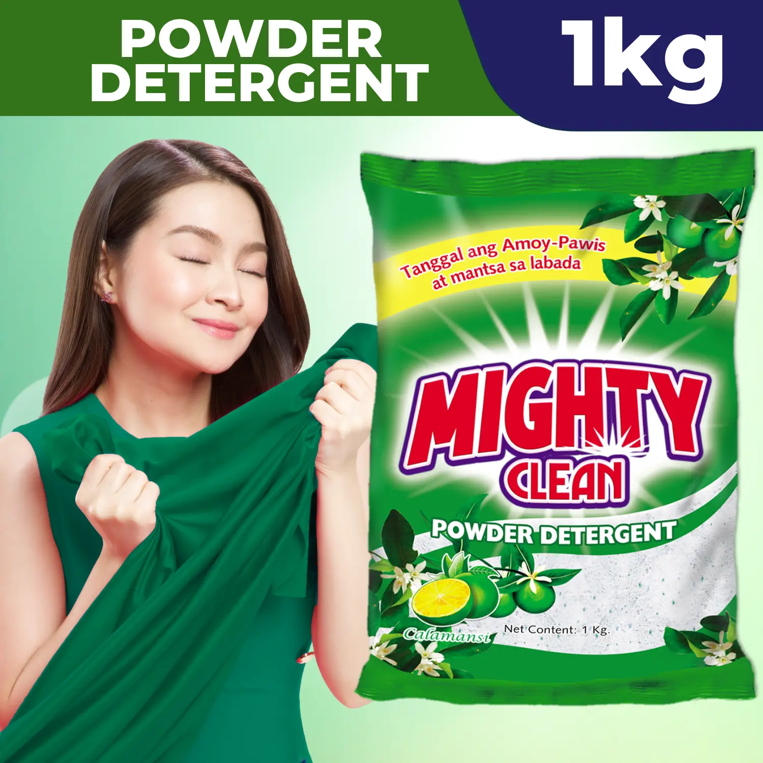 Mighty clean detergent powder calamansi powder Cal kilo-powder (green) 1 kilo household Hand Bath