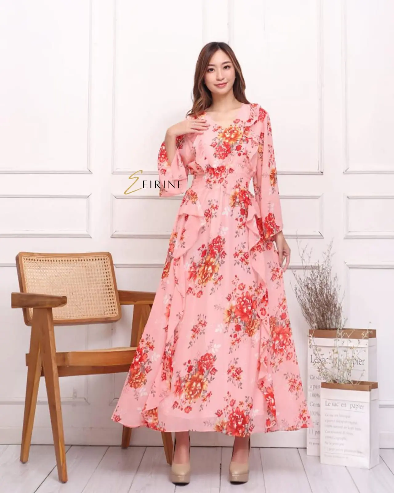 EiRINE FASHION Dress Brielle Flow Pakaian Wanita Motif Bunga Gaya Cantik Modis Fashion Gaun Hits Korean Style