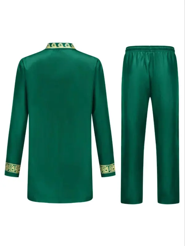 Men's Ethnic Pattern Print Long Sleeve Top & Pants Two-piece Set, Regular Fit Casual   Top & Trousers for Spring & Fall, Men's Two-piece Outfits for Daily Wear 1