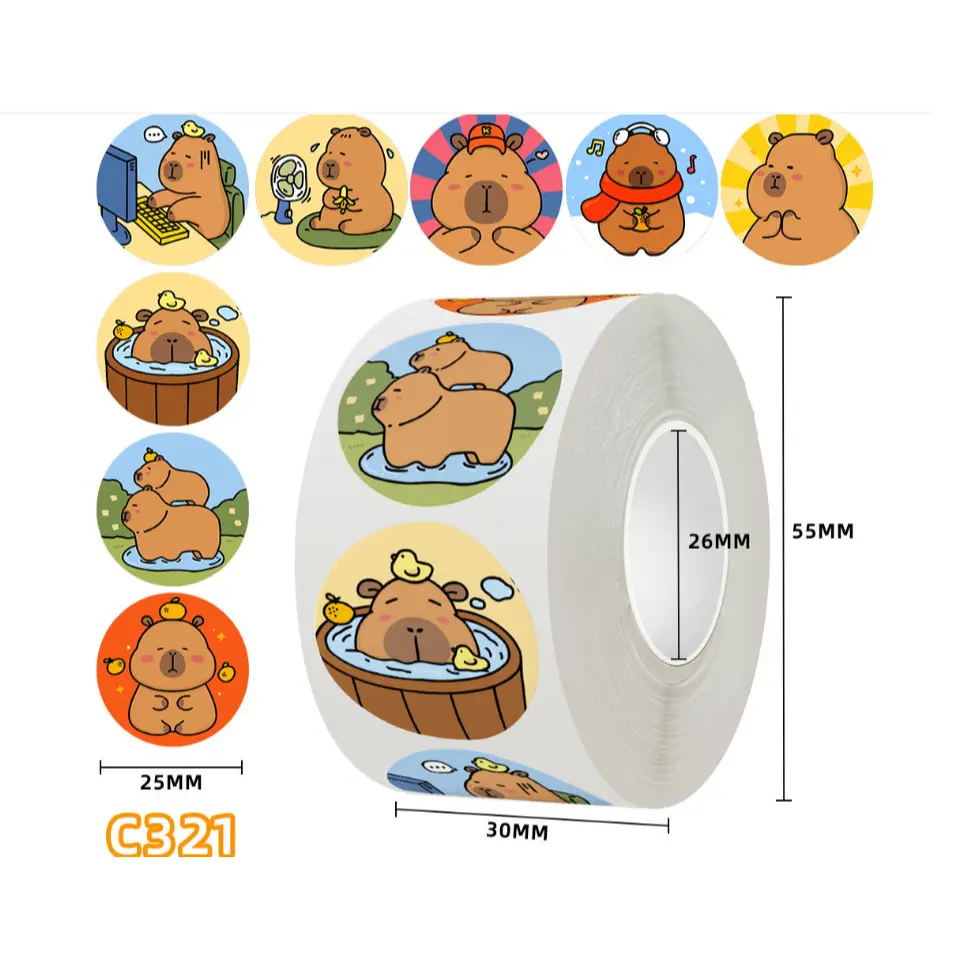 Cuộn 500 sticker dán Cappy bara dễ thương