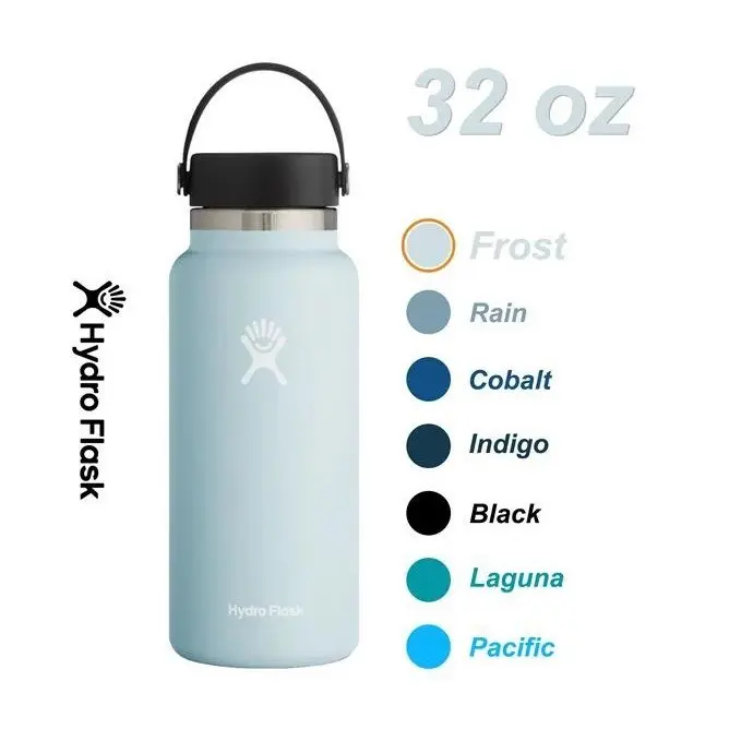 HydroFlasks 32oz/40oz Wide Mouth Water Bottle 2.0 Stainless Steel & Vacuum Insulated - Leak Proof Flex Cap, Frost Mug