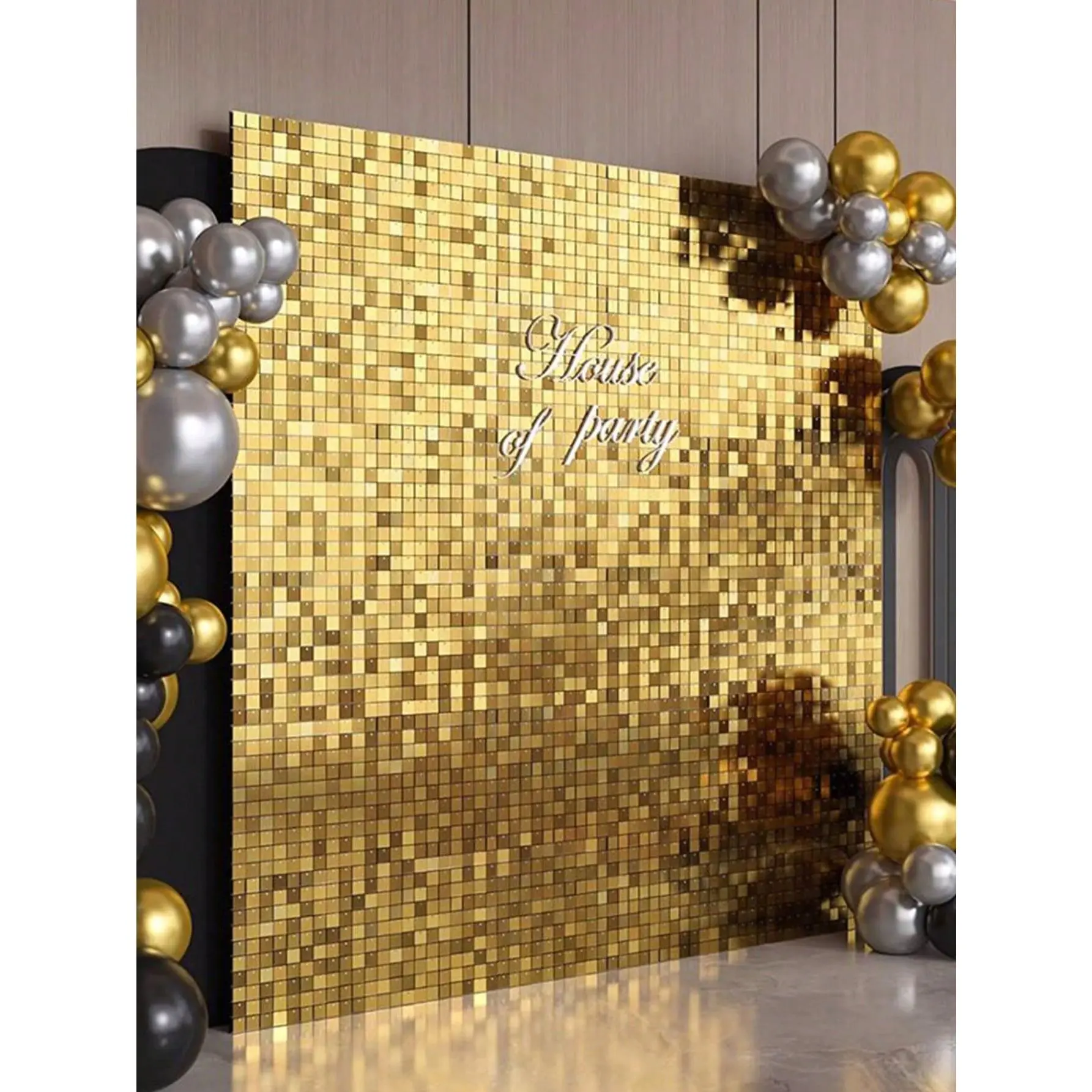 4pcs Gold Party Decorative Background Curtain Square Plastic Rain Background Cloth, Birthday Party Decor Wedding Decor 2025 New Year Decor Home Party Room Wall Background Decoration Decoration Supplies Tinsel Curtain Plastic Banner Ornaments