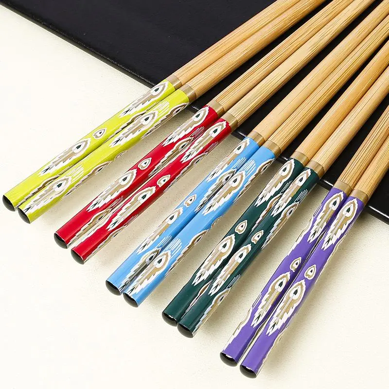 Bamboo Chopsticks, 5 Pairs Reusable Chopsticks, Colorful Chopsticks for Home and Restaurant, Kitchen Utensils, Household Kitchen Products