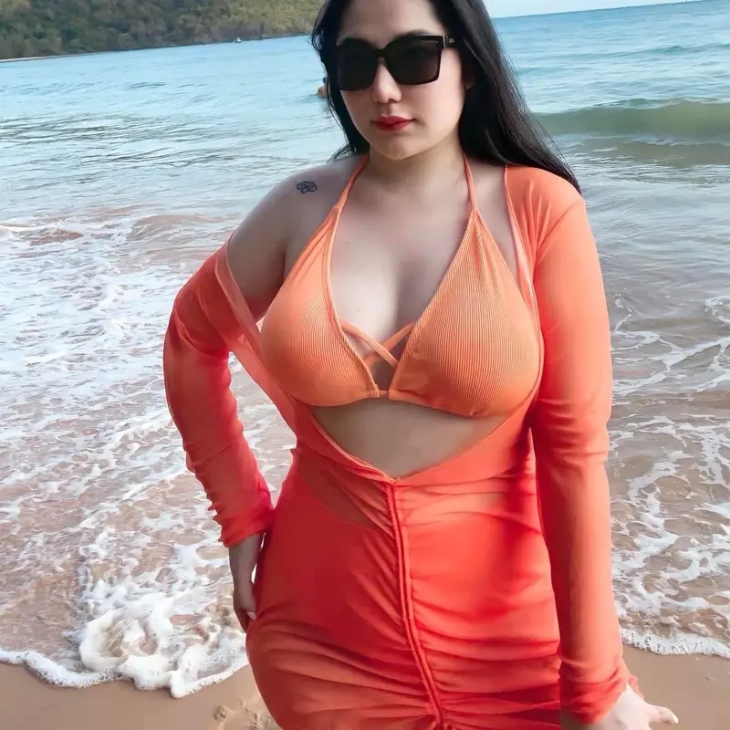 60-90kg BIKINI 3 MÓN ÁO + QUẦN + áo khoác lưới đi biển sexy che khuyết điểm Bigsize Vương Ngọc Hân 4