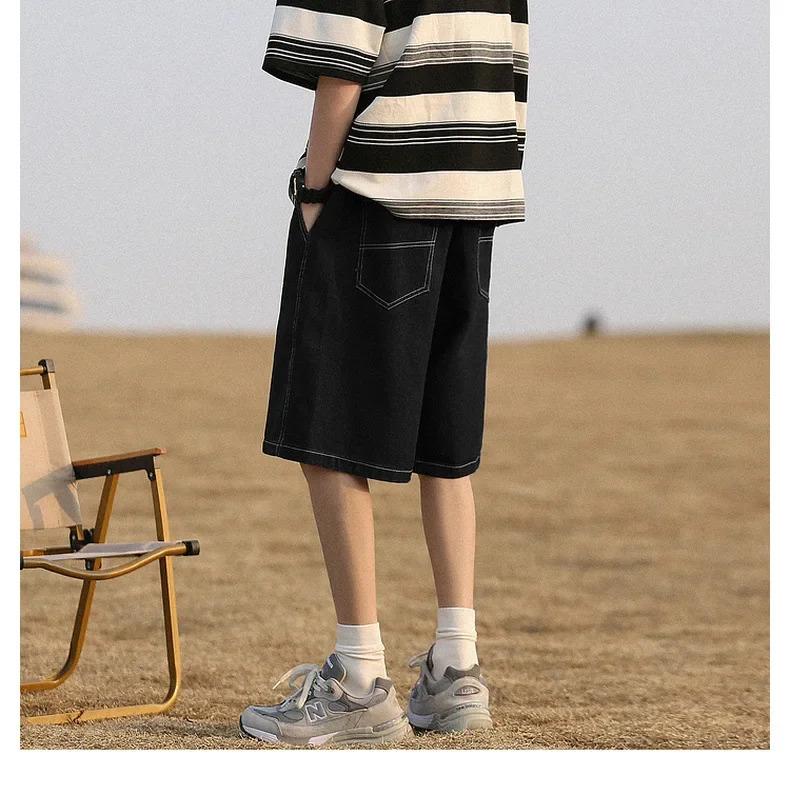 Product Introduction of American Style Vintage Denim Shorts Men's Loose Fit Straight Leg Casual Pants Trendy Brand Japanese Style City Boy 17