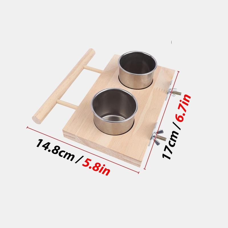 Wooden Bird Feeder with Wooden Platform, Removable Water Cup, Parrot Feeder, Pet Supplies, Feeding Tools 1