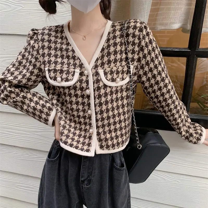 Jacket Lengan Panjang Korean Style Jaket Wanita Terbaru Outer Crop Kotak-kotak 1