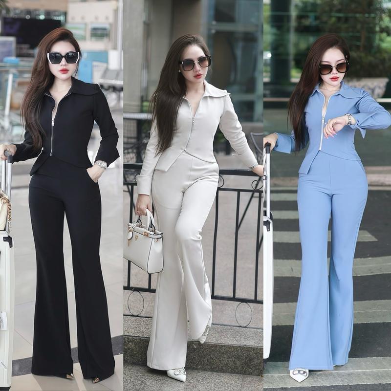  Bộ áo tay dài khóa kéo + quần ống loe nhẹ thiết kế Ngọc Dung STORE giành cho Nữ dạo phố công sở ... 