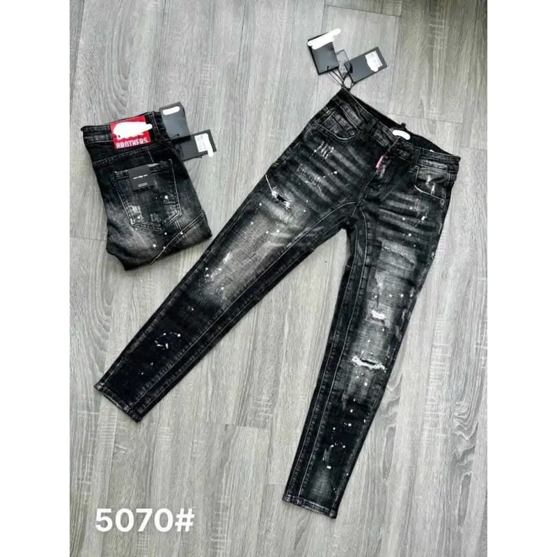 Shop men's beautiful and personality painted strap long black jeans jean pants soft thin section High stretch jeans 1
