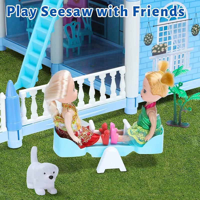 1 Set Doll House With 4 Dolls, DIY Doll House Kit, Pretend Play Dollhouse Toy For Kids, Miniature Furniture 5