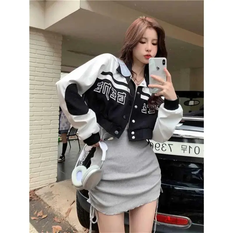 JAKET CROP WANITA | Y2K CROOPE JACKET VARSITY KOREAN 6