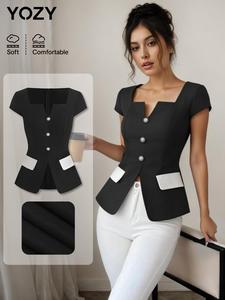 YOZY Women's Colorblock Zipper Suit Vest, Elegant Fashion Casual Notched Neck Suit Vest for Work Office Business, Ladies Clothes for All Seasons