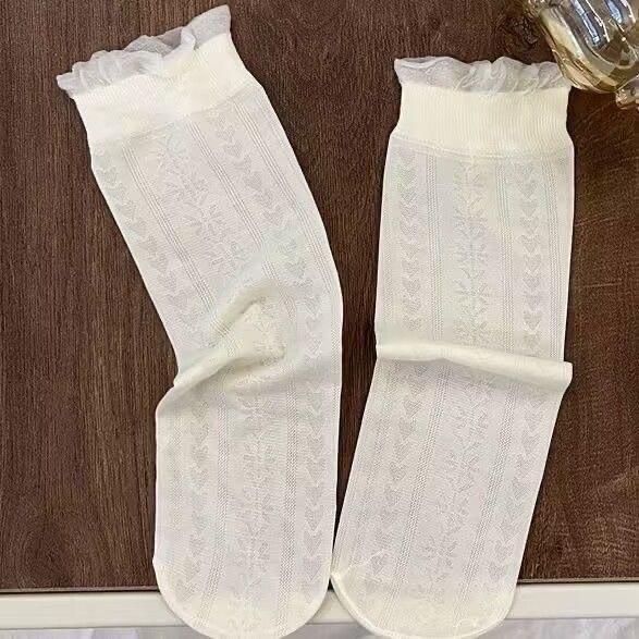 Tất cổ cao nữ phối bèo trong siêu mỏng màu kem be tất thoáng khí TAT01 6