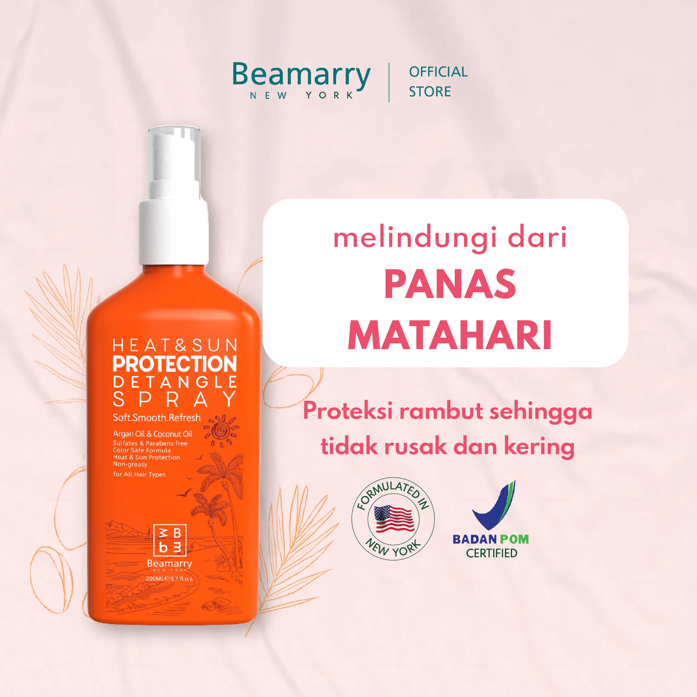 Beamarry New York | (UV BLOCK for HAIR) Heat & Sun Protection Detangle Spray Beamarry New York 200 ml