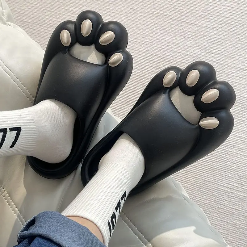 Cat's Paw Slippers Women's Summer Closed Toe Cute Cartoon Ins Indoor Home Thick Bottom Shit Feeling Eva Couple Slippers Men