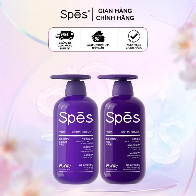 Dầu gội dầu xả SPES giảm gàu axit hyaluronic với chiết xuất muối biển kiềm dầu, trị gàu và bồng bềnh tóc 500ml