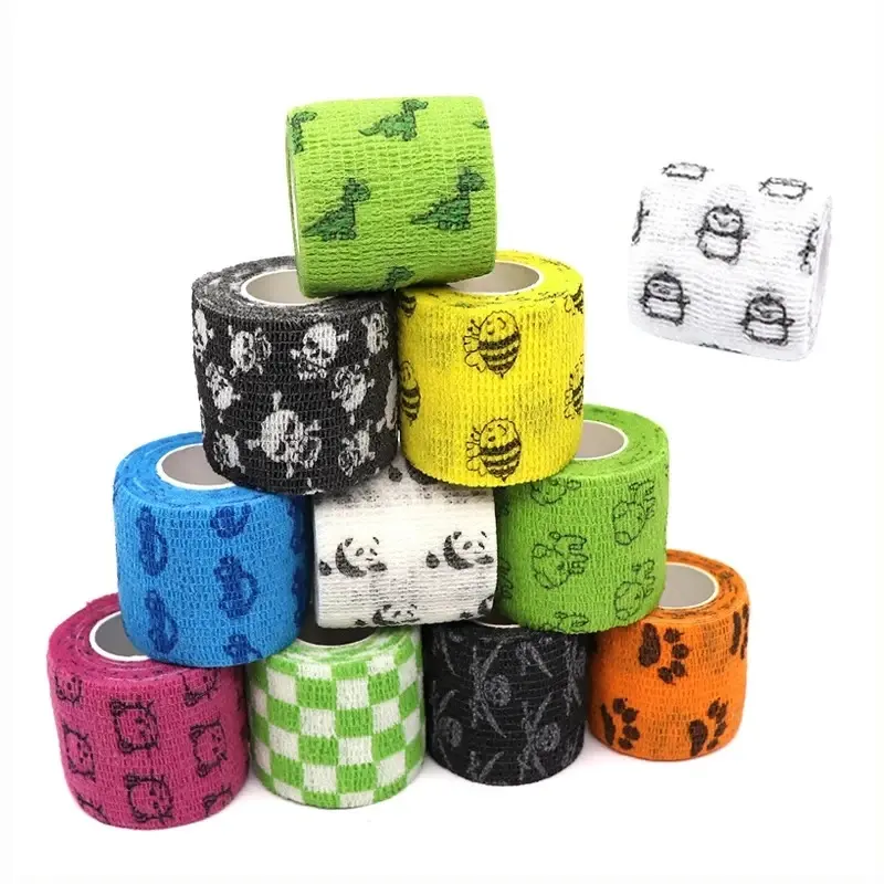 2pcs Animal Pattern Printed Self Adhesive Elastic Bandage 4.5m Sports Wrap Tape for Finger Joint Knee First Aid Kit Pet Tape